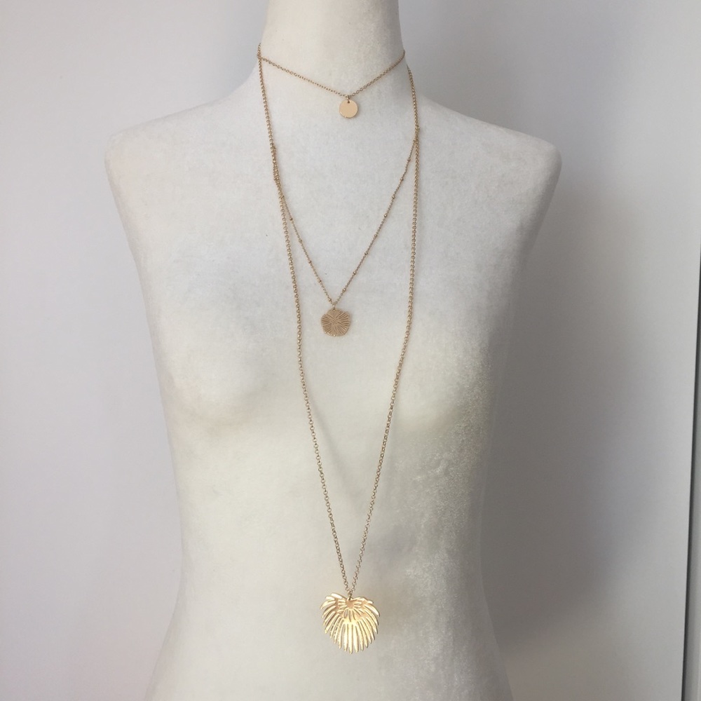 Hibiscus and Palm Leaf Pendant Necklace